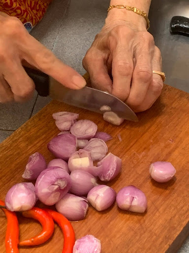 Shallots being sliced